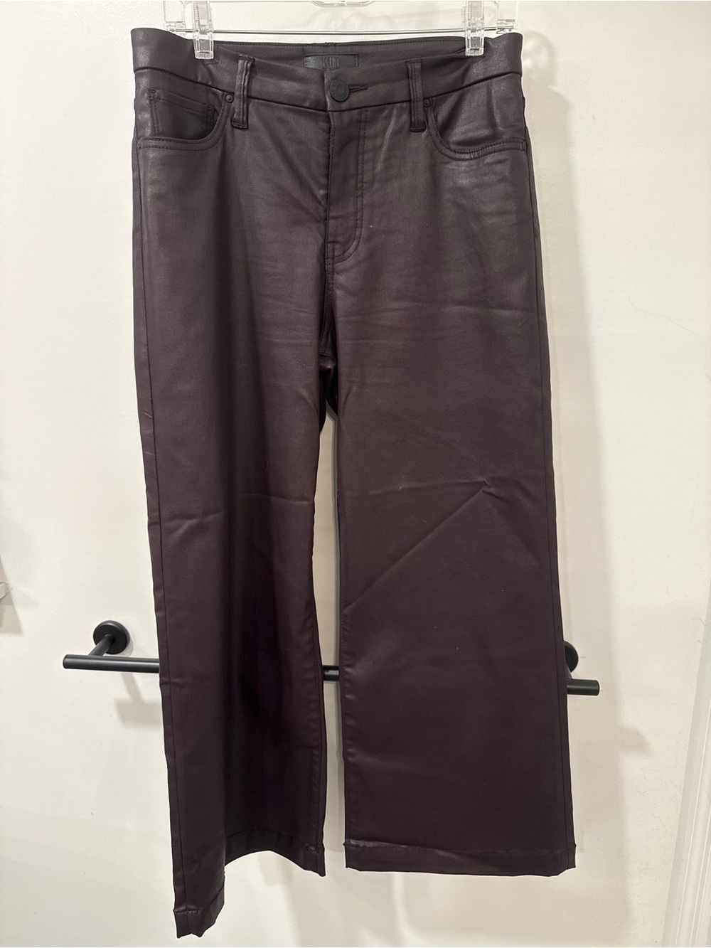 KUT Coated Denim Meg wide leg in Dark Aubergine size 8.